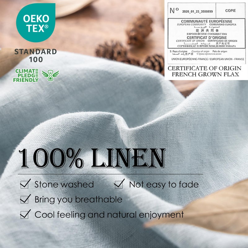 Simple&Opulence مجموعة أغطية لحاف بسيطة وفاخرة 100% من الكتان 3 قطع نمط أساسي طبيعي مغسول بالفرنسية لون صلب ناعم وقابل للتنفس من أغطية الأسرة مع إغلاق بأزرار - أزرق غامق، كامل - Image 2